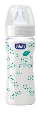 Chicco biberon well being in vetro decorato unisex da 240 ml normal silicone