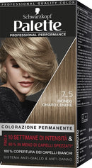 Schwarzkopf palette professional performance colorazione permanente per capelli tonalita' 7-5 biondo chiaro cenere 170 g