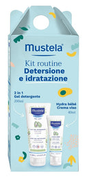 Mustela kit routine detergente & idratante 1 gel detergente 2 in 1 200 ml + 1 hydra bebe' crema viso 40 ml